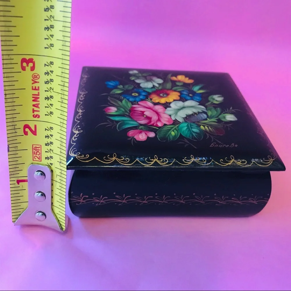 Vintage handmade and painted wooden jewelry box